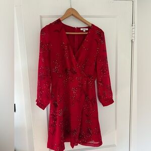 Madewell Red Floral Long Sleeve Dress